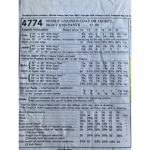 McCalls sewing pattern 4774 leisure suit jacket pants trench size 12 - Picture 4 of 6